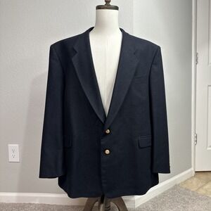 VTG JD Christopher Blazer‎ Men 50R Navy Blue Gold Button Flannel Wool Sport Coat